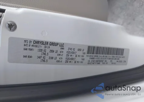 2015 Chrysler Town & Country Touring from USA, damaged, VIN 2C4RC1BG0FR587667